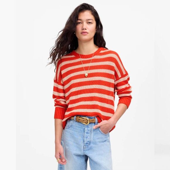 Madewell NU918 Linen Orange Striped drop-shoulder sweater NWT size small - Picture 1 of 10
